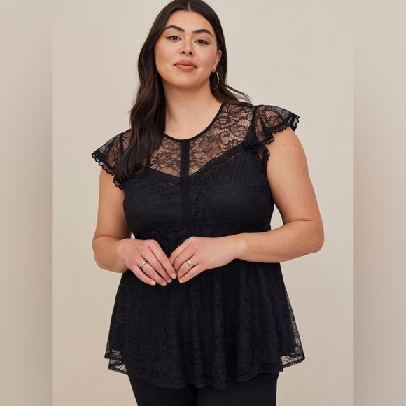 TORRID PEPLUM LACE RUFFLE SLEEVE TOP PLUS SIZE - Picture 1 of 8